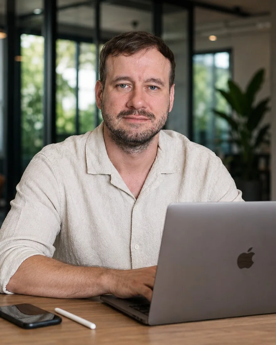 Сергей Клоков — создатель DOMI, за работой на Пхукете